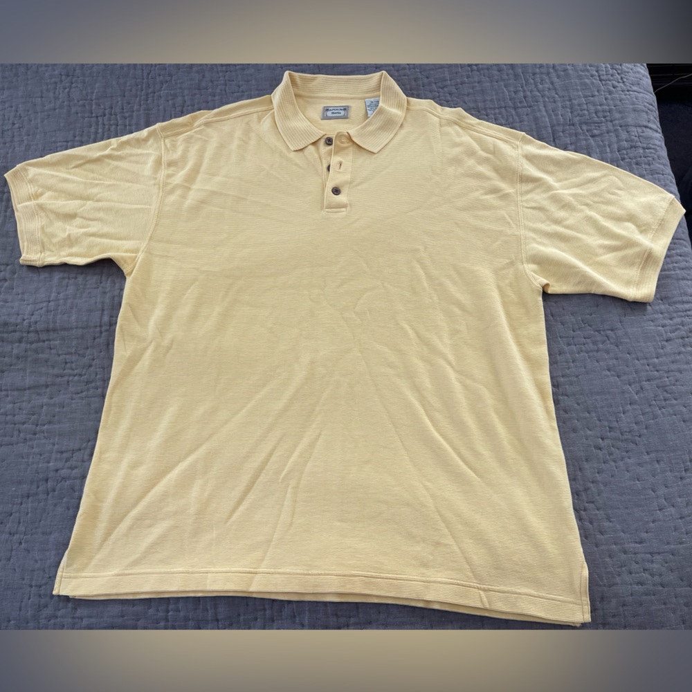 Vintage Bungalow Brand Yellow Collared Polo Shirt 100% Cotton XL Textured Cruise